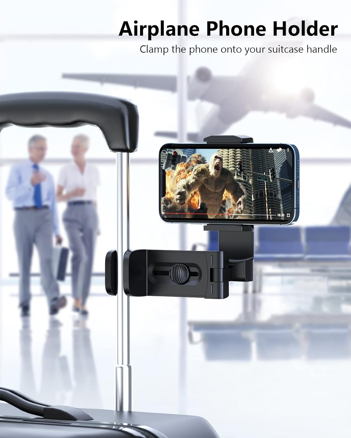 MiiKARE Airplane Travel Essentials Phone Holder, Universal Handsfree Phone Mount for Flying with 360 Degree Rotation, Accessory for Airplane, Travel Must Haves Phone Stand for Desk, Black&Black