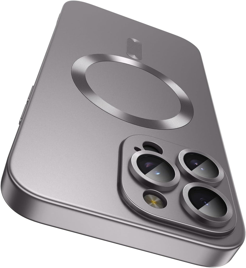 Magnetic for iPhone 15 Pro Case [Compatible with MagSafe][Built-in Camera Lens Protector] Slim Soft Silicone Bumper Shockproof Metallic Shine Phone Case (Gray)