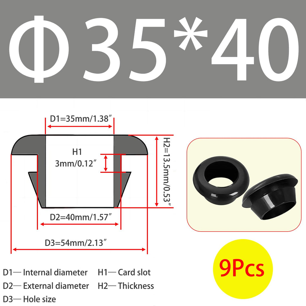 Qrity 9 PCS Rubber Grommets Cable Railing, Car Grommet, Cable Railing Protective Sleeves for Metal Posts, ID 35mm Mount Dia 40mm