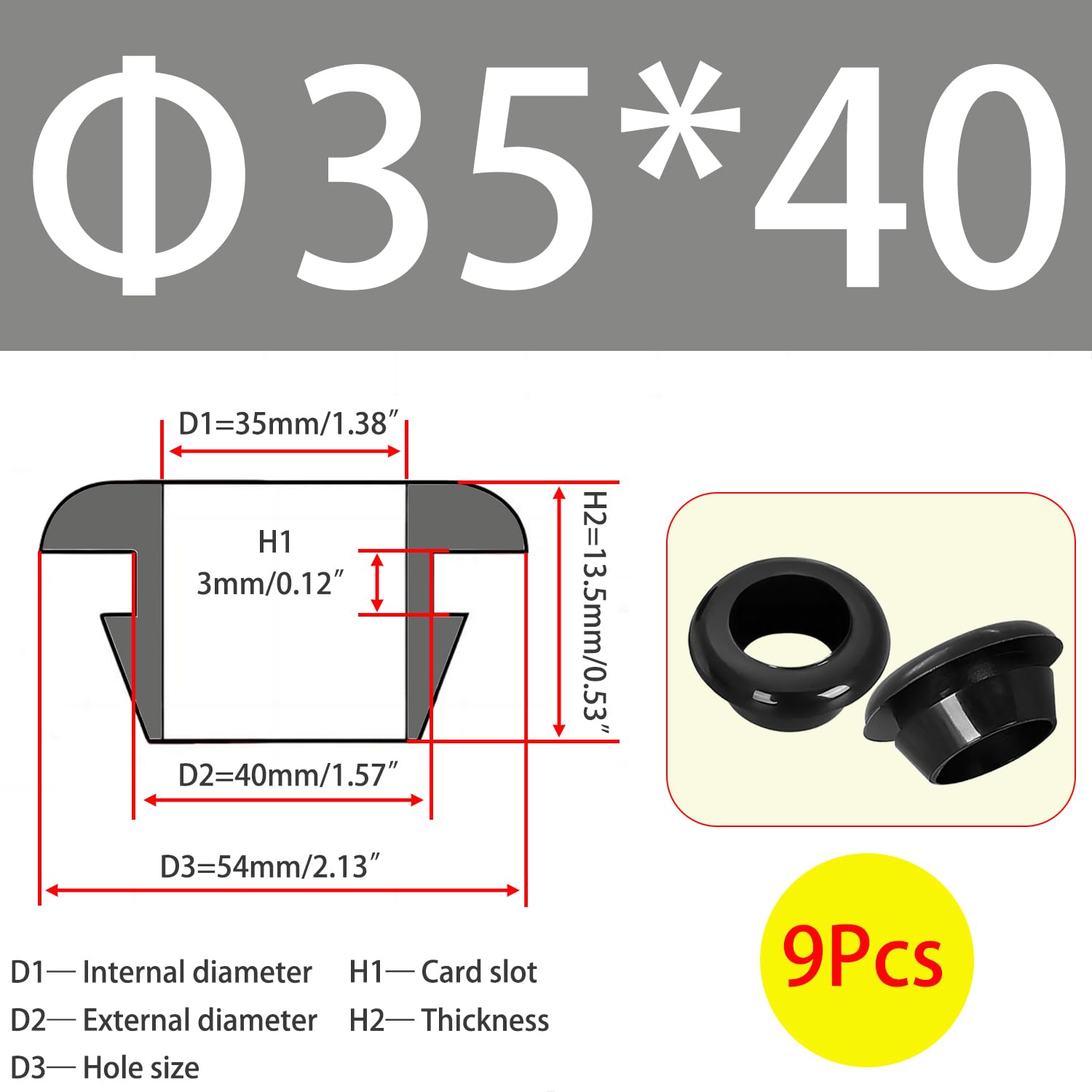 Qrity 9 PCS Rubber Grommets Cable Railing, Car Grommet, Cable Railing Protective Sleeves for Metal Posts, ID 35mm Mount Dia 40mm