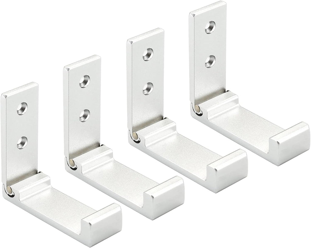 Folding Coat Hooks, Wall Hooks for Hanging Aluminum Alloy Cloth Hanger Coat Hanger Headphones Holder Headset Wall Hanger Hook- Pack of 4 (Silver)