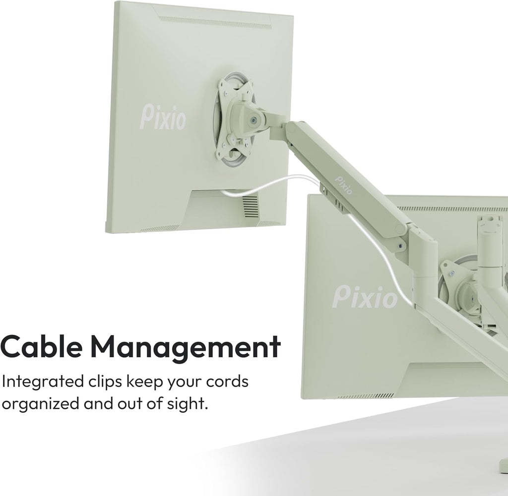 Pixio PS1D Wave Mint Dual Monitor Arm Stand Desk Mount - Fits up to 32 inches Monitors and up to 19.8lbs. VESA Compatibility and Integrated Cable Management