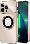 Magnetic for iPhone 13 Pro Case, Built-in Camera Lens Protector, Compatible with MagSafe, Logo View, Military Grade Protective Phone Cover, Desert Titanium