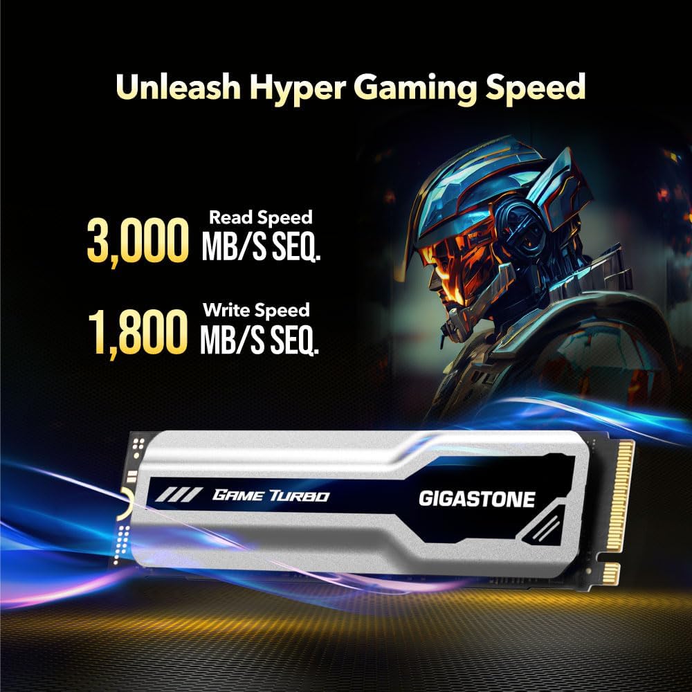 Gigastone M.2 SSD 500GB PCIe 3.0 NVMe SSD 3,000MB/s Internal Gaming Solid State Hard Drive Turbo Speed Heatsink Cooling Heat Dissipation PC Laptop Storage for Gamers Video Editing Creators
