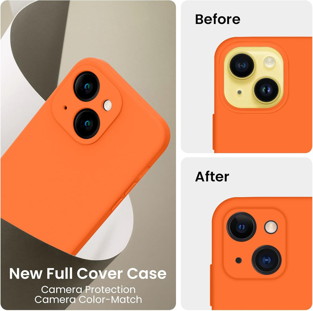 FireNova Designed for iPhone 14 Case, Silicone Upgraded [Camera Protection] Phone Case with [2 Screen Protectors], Soft Anti-Scratch Microfiber Lining Inside, 6.1 inch, Neon Orange