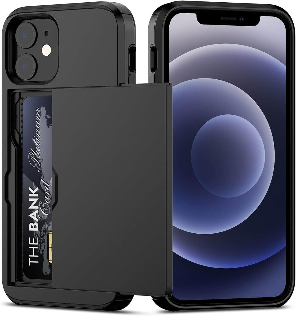 Nvollnoe for iPhone 12 Mini Case with Card Holder Heavy Duty Protective Dual Layer Shockproof Hidden Card Slot Slim Wallet Case for iPhone 12 Mini for Men&Women(Black)