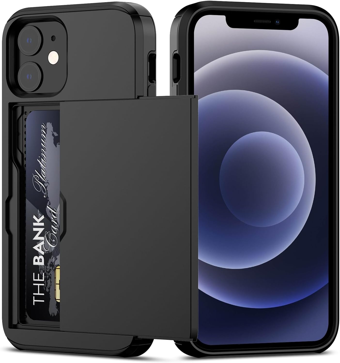 Nvollnoe for iPhone 12 Mini Case with Card Holder Heavy Duty Protective Dual Layer Shockproof Hidden Card Slot Slim Wallet Case for iPhone 12 Mini for Men&Women(Black)
