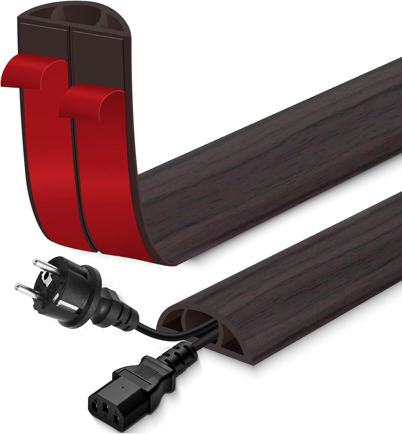 Floor Cord Cover for Wires on Floor Self Adhesive Cord Hider Floor Cable Management Wire Covers for Cords Protector Prevent Cable Trips Cord Cavity W 0.47" x H 0.27", Black Walnut, 20Ft