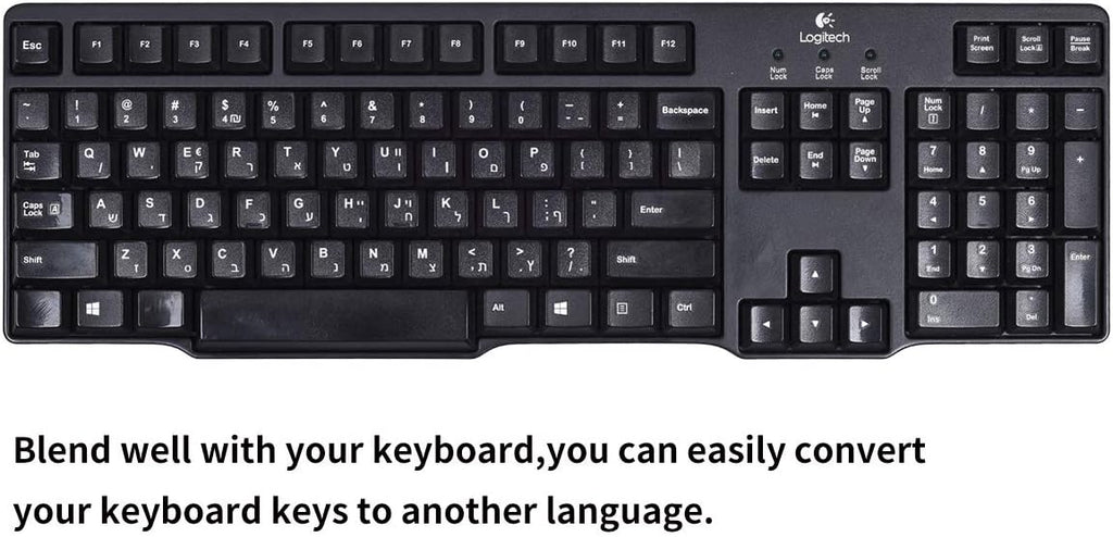 Hebrew-English Keyboard Stickers - 2PCS Replacement Letters for Computer, Laptop, Notebook, Desktop - White Font on Black Background, Matte Alphabet