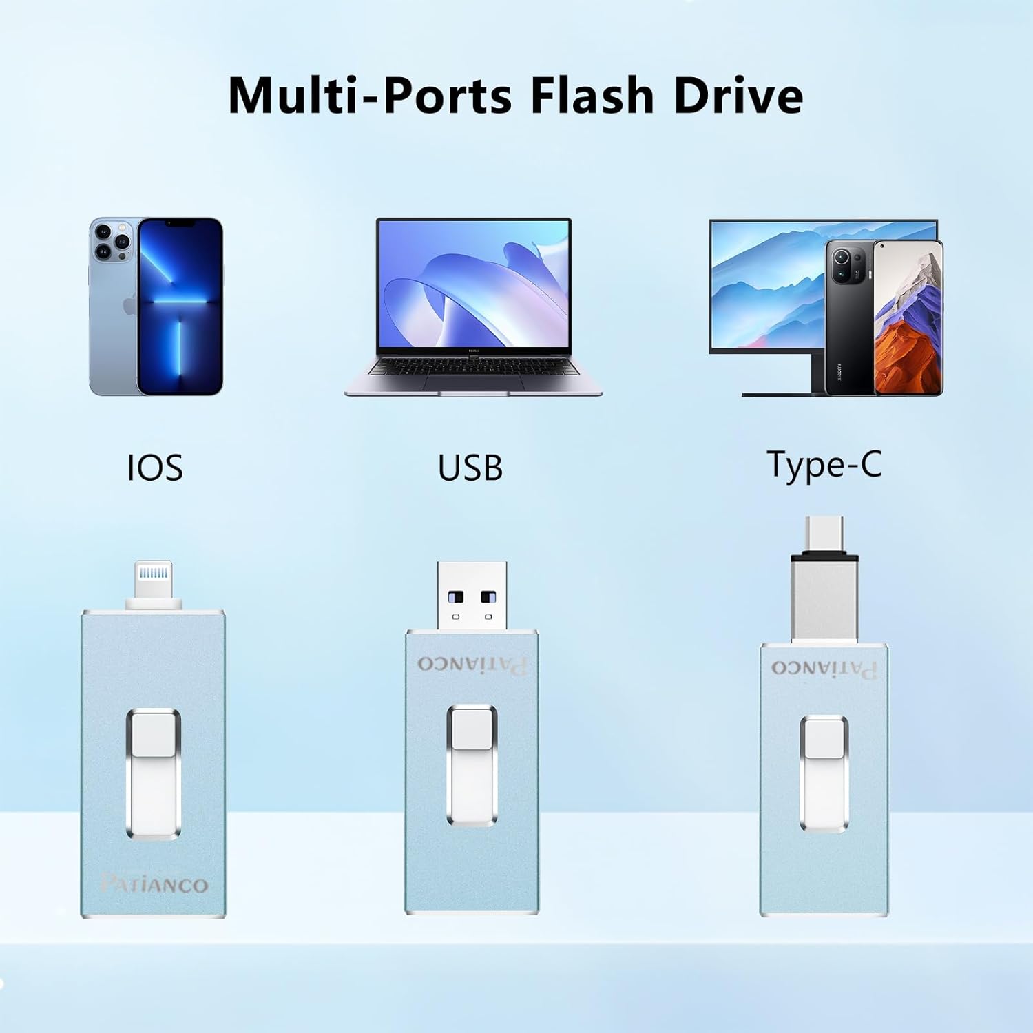 USB Flash Drive 256GB, Apple MFi Certified Photo Stick for iPhone Thumb Drive, iPhone-Memory-Stick for iPad/iPhone/Computer Picture Keeper Portable Hard Drive Blue