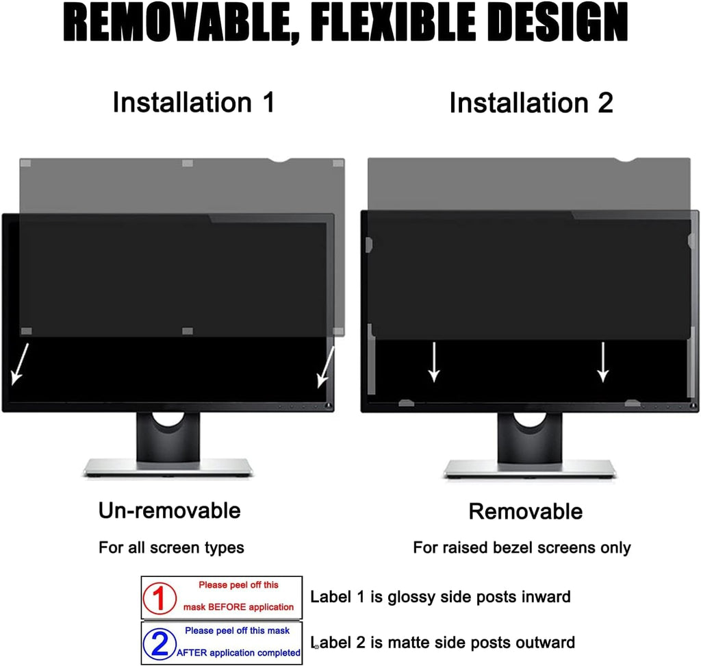 Computer Privacy Screen 24.5 Inch Removable Privacy Shield Anti Glare Monitor Protector, Two Installation Method, 16:9 Aspect Ratio Widescreen, Anti-Glare/Anti Blue Light/Anti Scratch Film