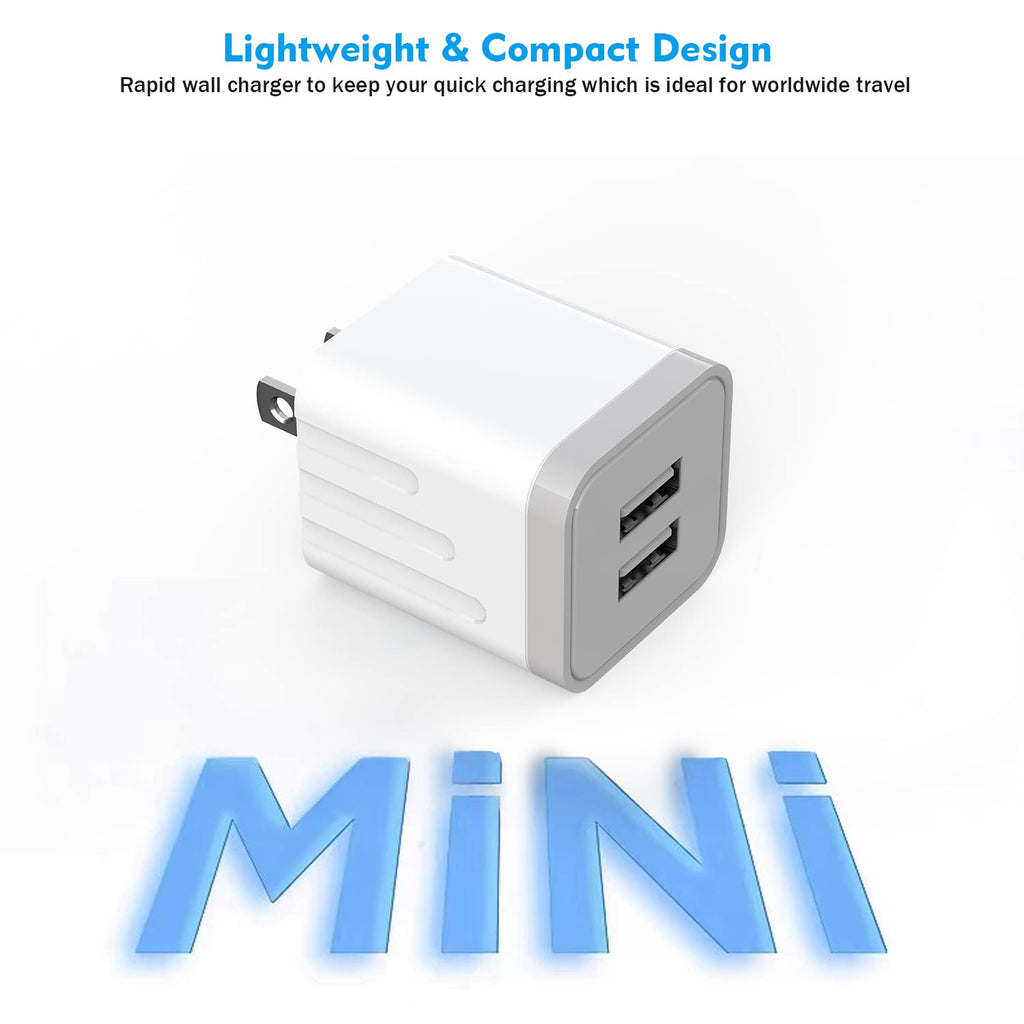 iPhone Charger, 2Pack 2 Port Dual Port USB Cube Wall Charger 2.1A Apple Fast Charging 6FT Nylon Braided Lightning Cable Cord with Plug Compatible with iPhone 14/13/12/11 Pro Max XS XR X 8 7 6S 6 Plus