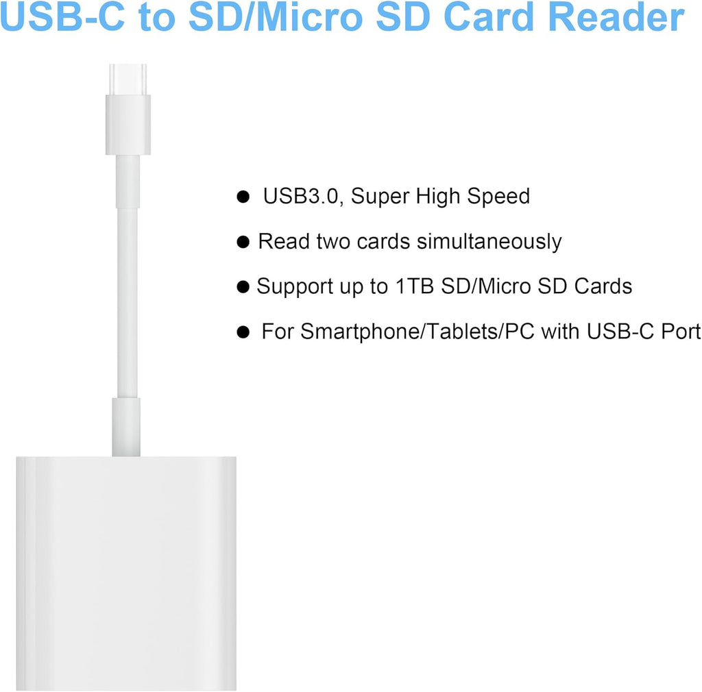 USB C SD Card Reader for iPhone 15/Mac/iPad, USB 3.0 Type C to SD/Micro SD Card Adapter Dual Slots Read and Write Simultaneously Memory Card Reader Compatible with MacBook Pro/Air Android