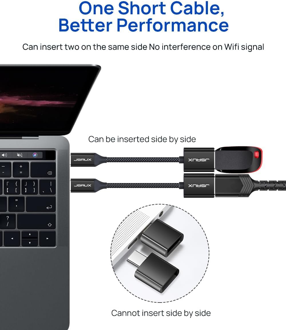 JSAUX USB C to USB 3.0 Adapter [2 Pack], Type C Male to USB Female OTG Cable Compatible with MacBook Pro/Air, iPhone 16 Pro Max/16 Plus/16e/16/15, Samsung Galaxy S25/S24/S23S/22-Black