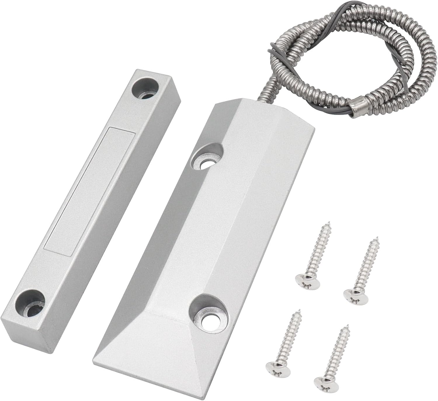 Magnetic Reed Switch Wired Surface Mount Normally Closed NC Contact Sensor Alarm Magnetic Door Switch with 2 Wires, Zinc Alloy Sliver, OC-55