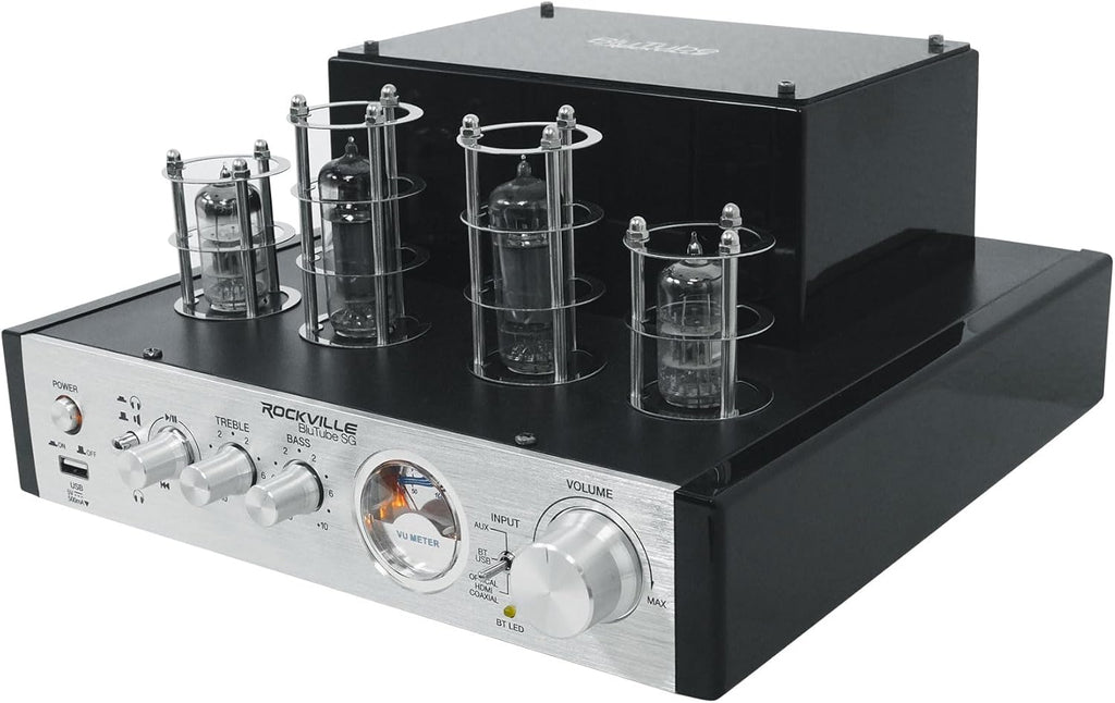 Rockville BluTube SG 70W Home Theater Tube Amplifier Stereo Receiver, Bluetooth, USB/RCA/Optical/Coaxial Inputs, 35W x 2 RMS @ 4 Ohm, for Music and Movies