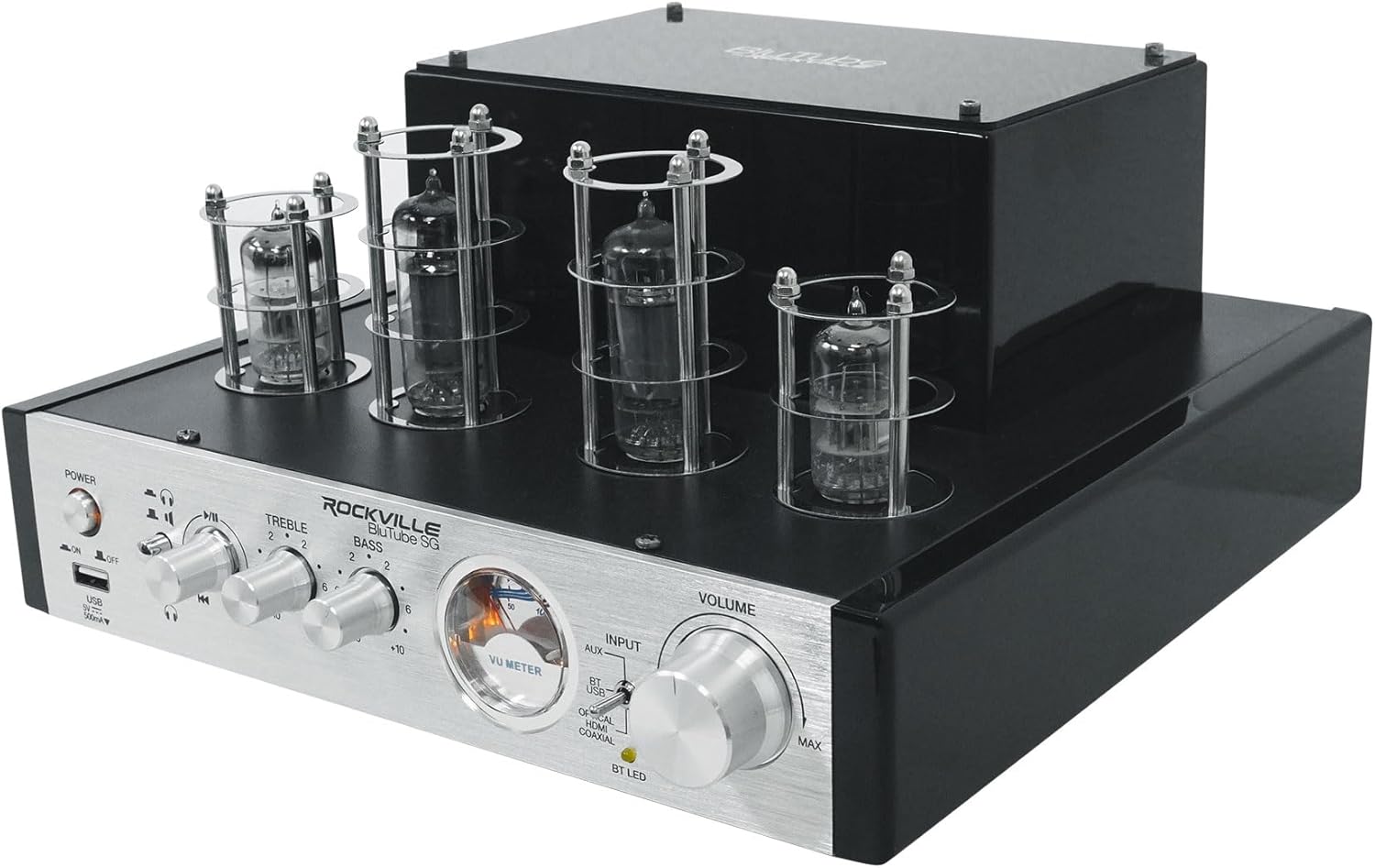 Rockville BluTube SG 70W Home Theater Tube Amplifier Stereo Receiver, Bluetooth, USB/RCA/Optical/Coaxial Inputs, 35W x 2 RMS @ 4 Ohm, for Music and Movies