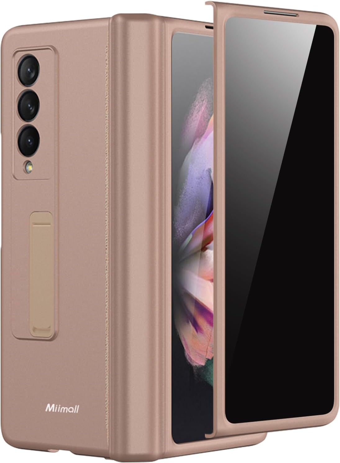 Miimall for Samsung Fold 3 Case with Privacy Screen Protector, Built-in Adjustable Kickstand & Magnetic Hinge & Camera Lens Protective All-Inclusive Phone Case for Galaxy Z Fold3 5G Champagne Gold