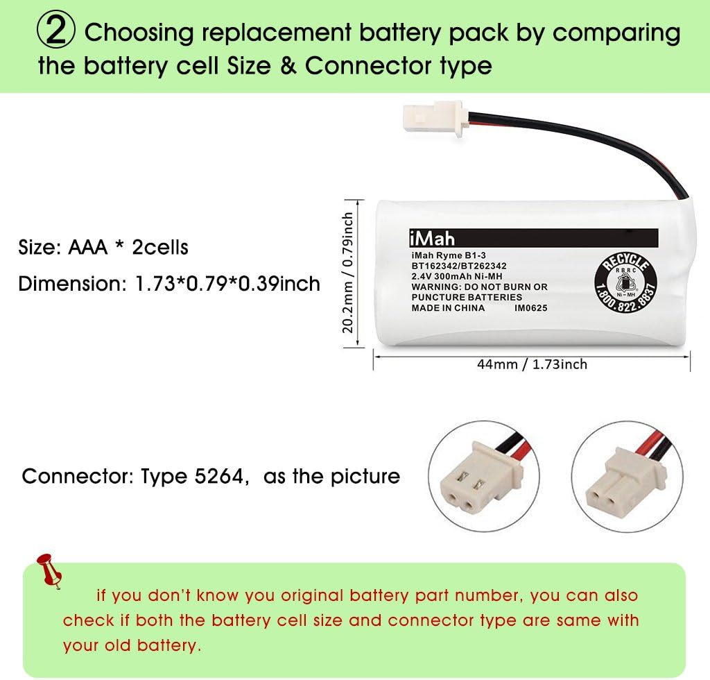iMah BT162342/BT262342 Cordless Phone Batteries Compatible with VTech CS6409 CS6419 CS6429 CS80100 AT&T CL81101 EL5210 EL52400 Handset Telephone (Pack of 3)