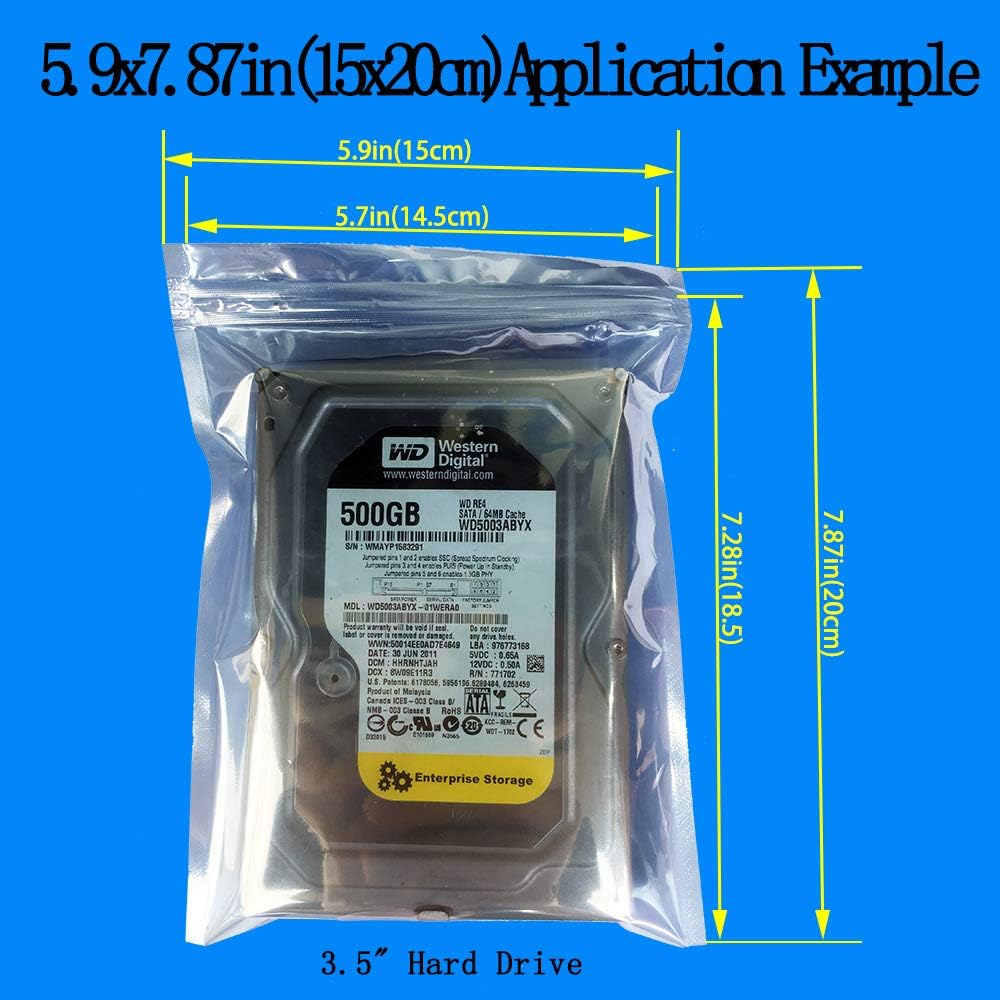 Premium ESD Shielding Bags, 120pcs Mixed Sizes Anti Static Resealable Bags for 3.5 & 2.5 Devices