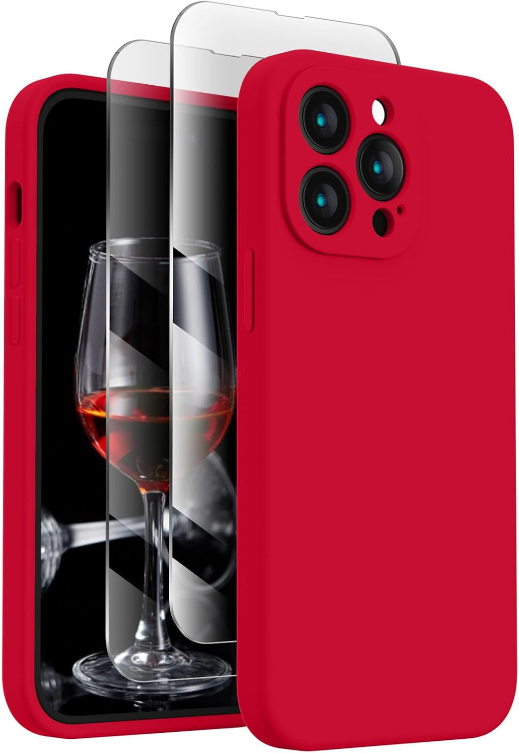 FireNova for iPhone 14 Pro Case, Silicone Upgraded [Camera Protection] Phone Case with [2 Screen Protectors], Soft Anti-Scratch Microfiber Lining Inside, 6.1 inch, Deep Red