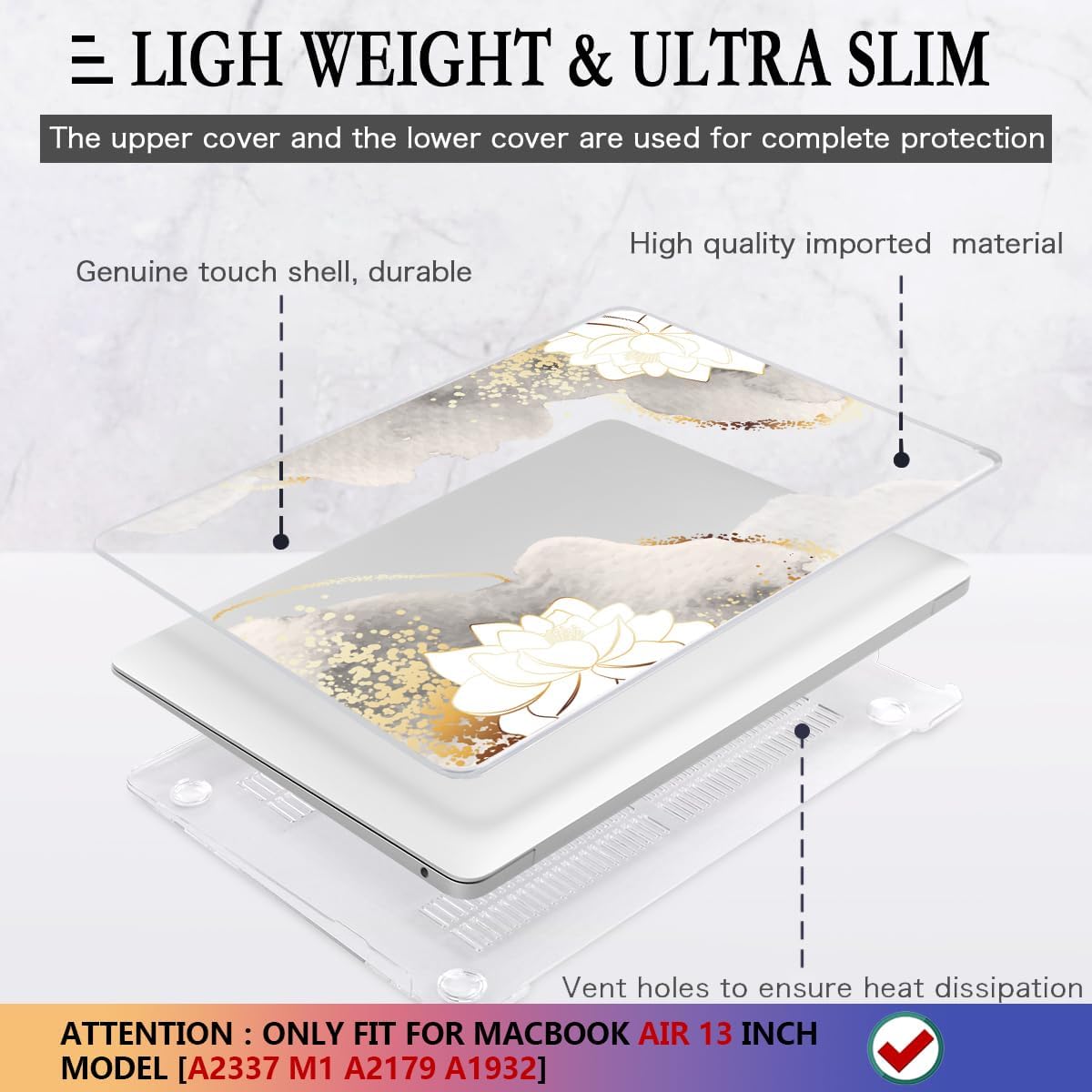 CISSOOK Compatible with MacBook Air 13 inch Case 2021 2020 2019 2018 2022 Release Model: M1 A2337 A2179 A1932, Floral Hard Shell Case Cover for MacBook Air 13 inch with Retina Display and Touch ID