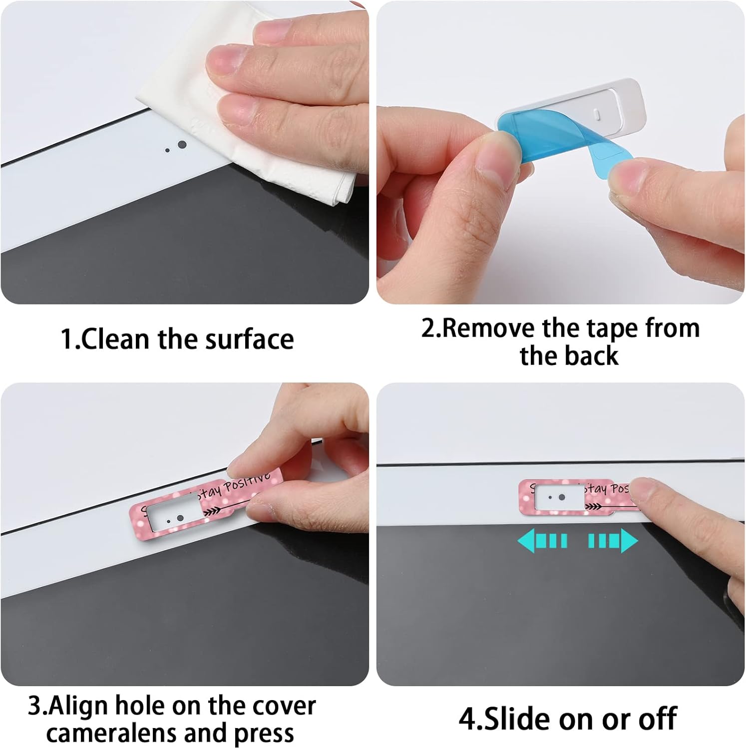 Webcam Cover, 3 Pieces, Laptop Camera Cover, Privacy Shielding Capacity is Twice as Big as The Traditional, Suitable for Computer Mobile Phones, laptops, Tablets and so on (Stay Positive)