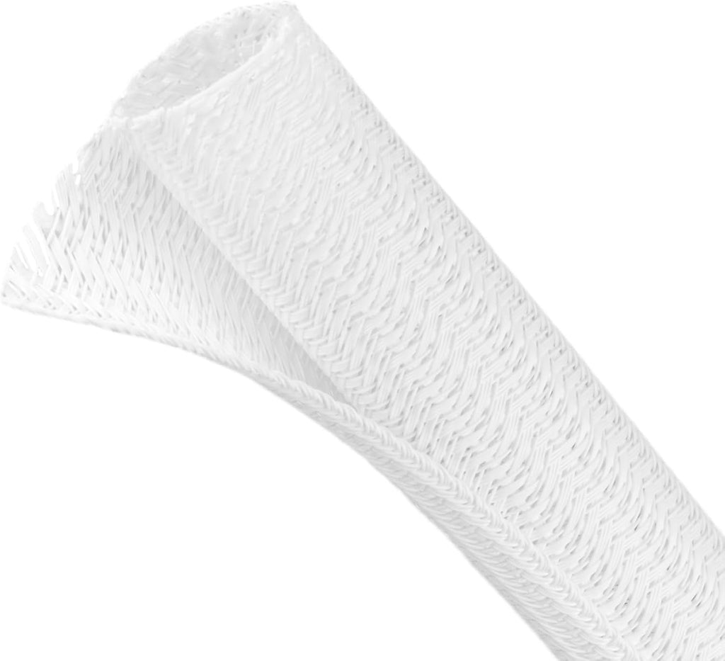 Split Wire Loom Tubing, Cable Protector Sleeve, Braided Cable Management for TV/Computer/Home Theater/Engine Bay, Cord Protectors from Pets No Chew (White, 1/2"-10ft)