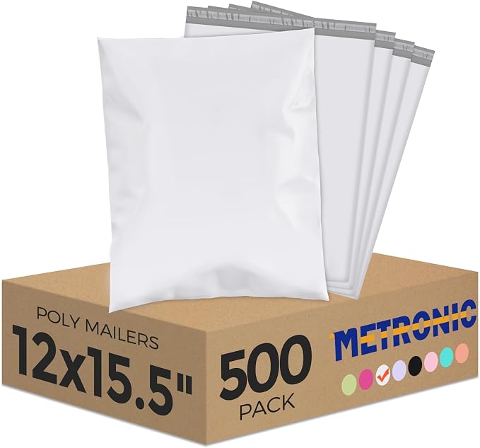 Metronic Poly Mailer 500 Pcs 12 x 15.5, Strong Adhesive Shipping Envelopes by METRONIC