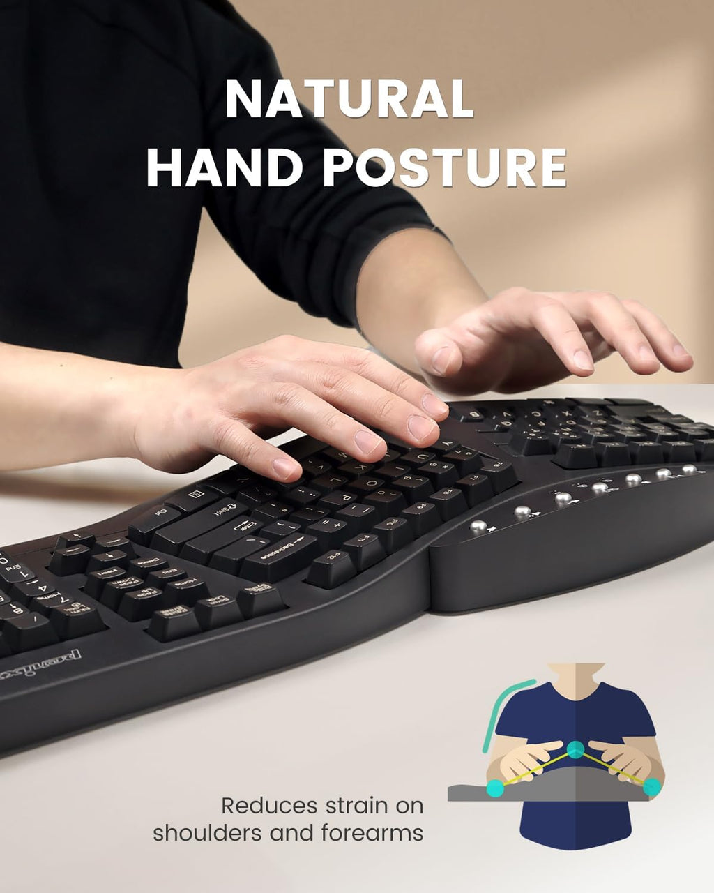 Perixx PERIBOARD-512B Wired Ergonomic Keyboard - Split Keyboard, Wrist Rest, Natural Typing - Wired USB Connectivity - US English - Black