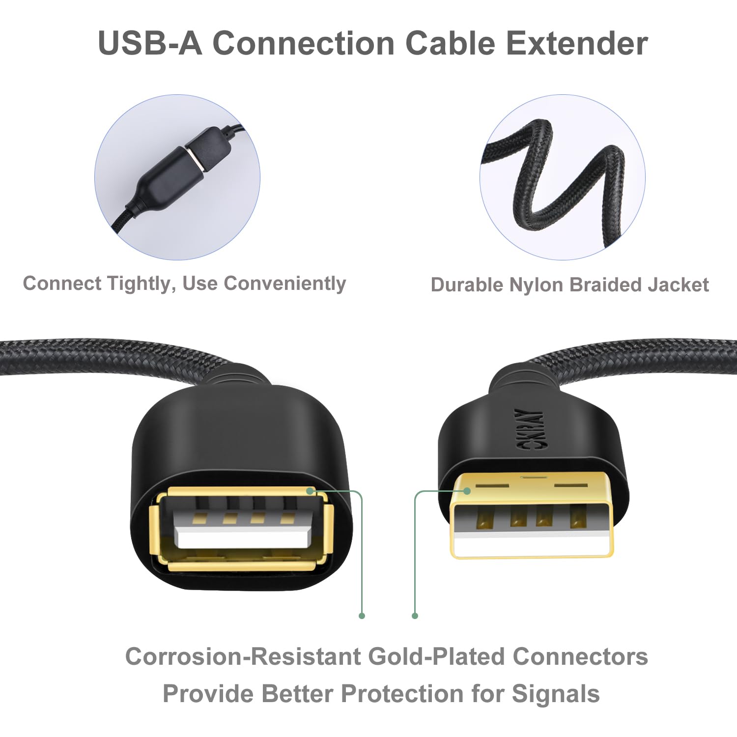 USB Extension Cable, 2-Pack OKRAY 6FT Nylon Braided USB 2.0 Extension Cable Type A Male to Female Cable Extender Cord with Gold-Plated Connector for Printer, Camera, USB Flash Drive, Hard Drive, Mouse