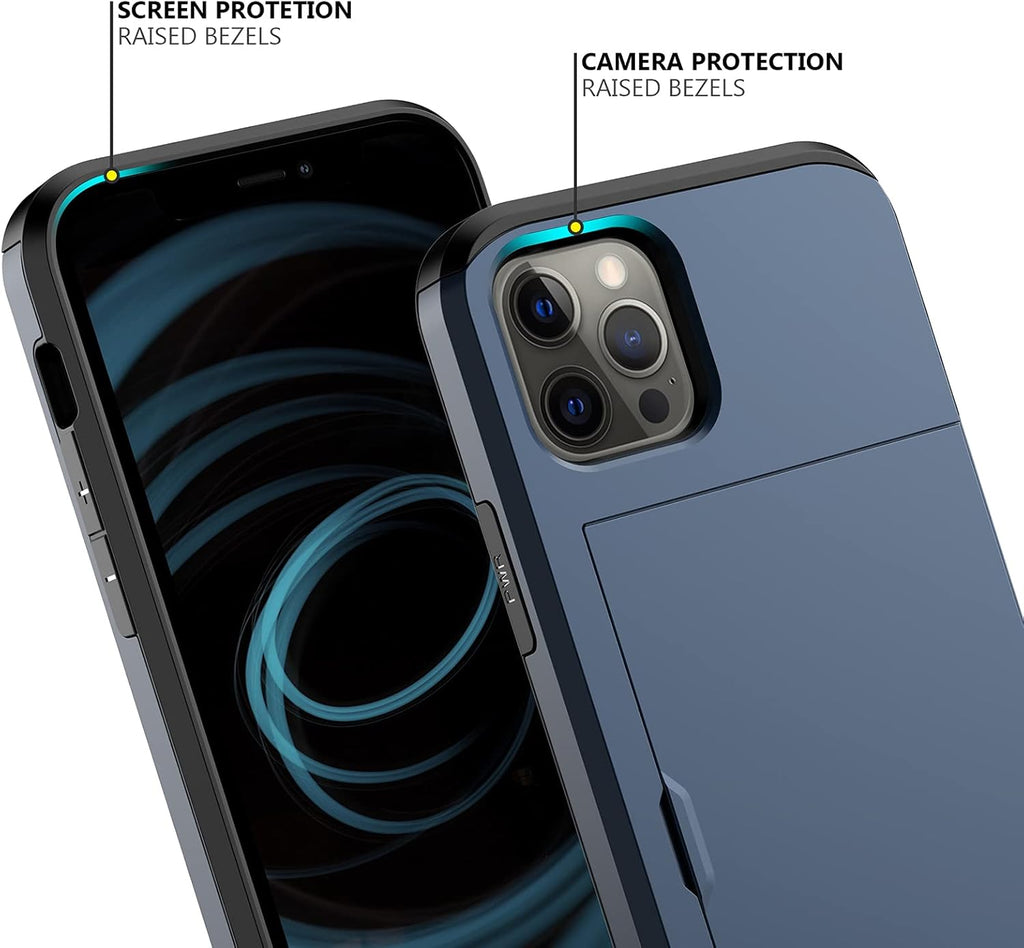 Nvollnoe for iPhone 12/iPhone 12 Pro Case with Card Holder Heavy Duty Protective Dual Layer Shockproof Hidden Card Slot Slim Wallet Case for iPhone 12/12 Pro for Men&Women(Blue)