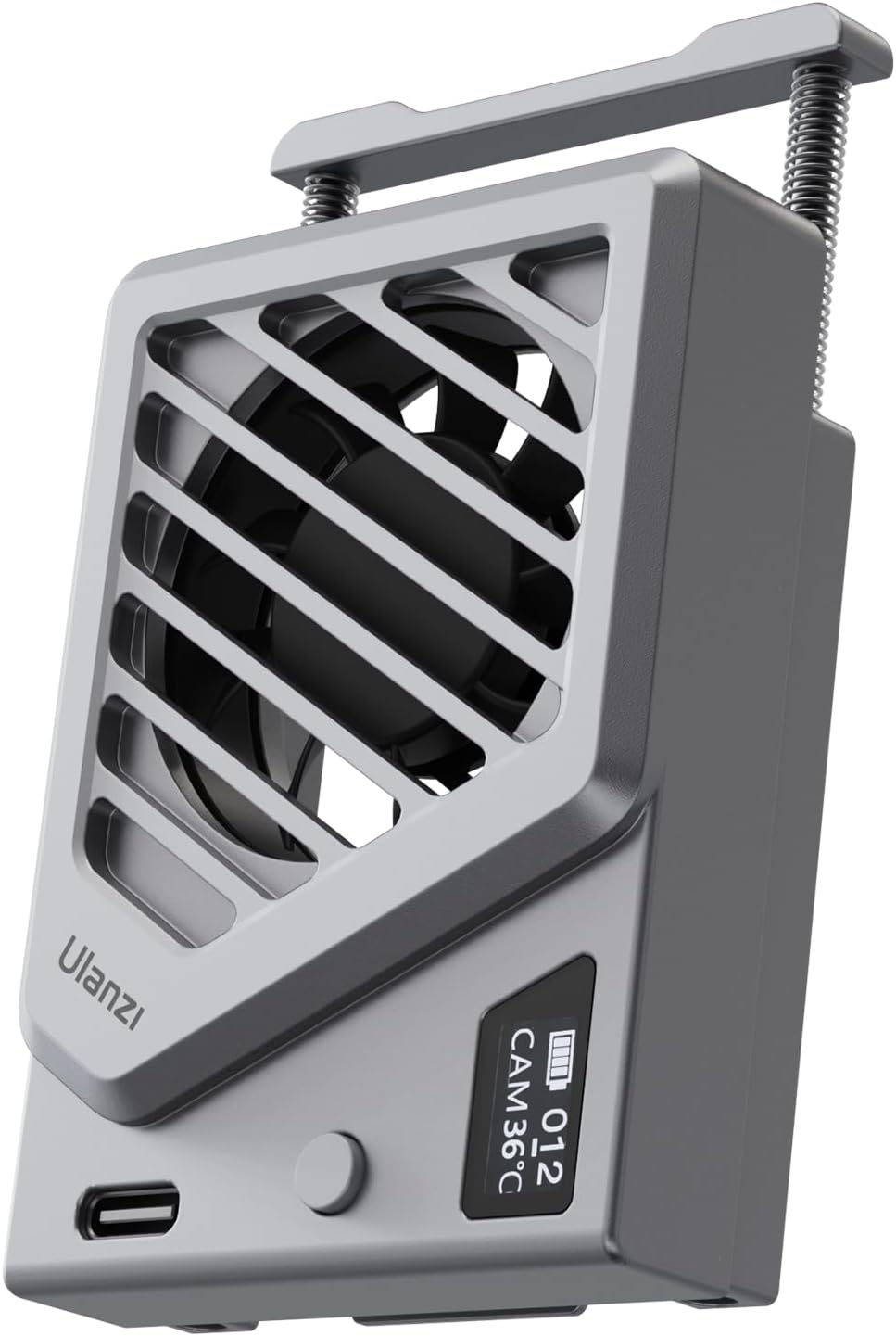 ULANZI Camera Cooling Fan Silver New, Spring Telescopic Mounting Adjustable Mini Intelligent Cooling Fan Real-time Monitoring with Type-C Charging Port, Compatible with Sony Canon FUJIFILM Nikon