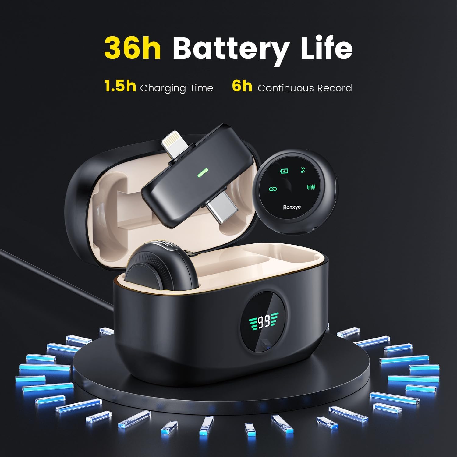 Wireless Lavalier Microphone for iPhone Android, 2in1 Magnetic & Clamp Lapel, Banxye Ultra-light 1 Click Noise Cancelling Studio Sound, Lapel Mic for Video Recording, Streaming, Youtube, Tiktok, Beige