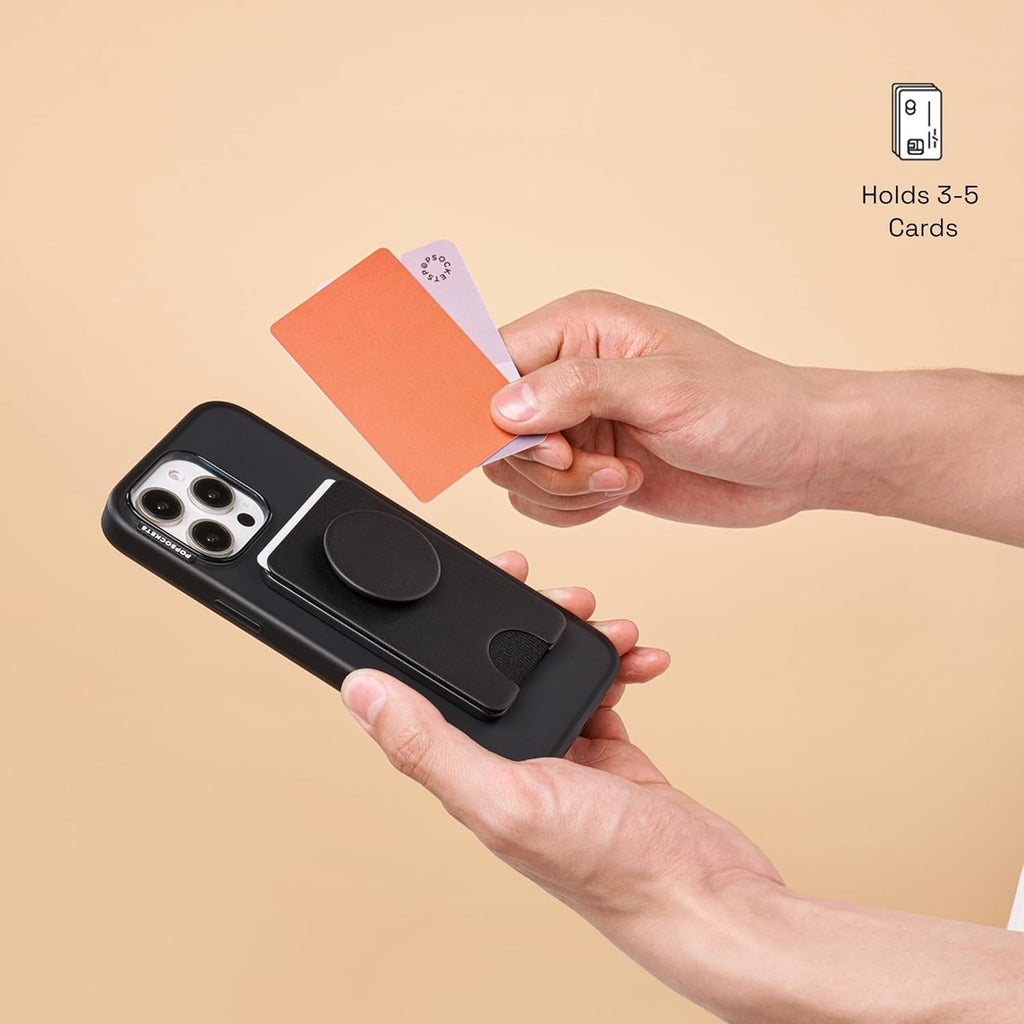 PopSockets Phone Wallet with Expanding Kickstand, Phone Card Holder - Black