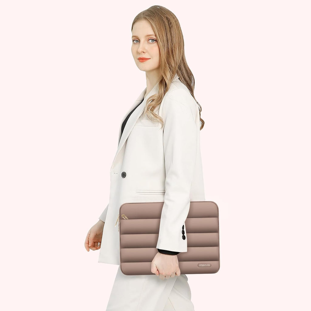 MOSISO 17-17.3 inch Laptop Case, 17.3 inch Puffy Laptop Sleeve Compatible with Dell XPS/HP Pavilion/Ideapad/Acer/Alienware/HP Omen Notebook Computer, Polyester Horizontal Bag with Small Case, Brown