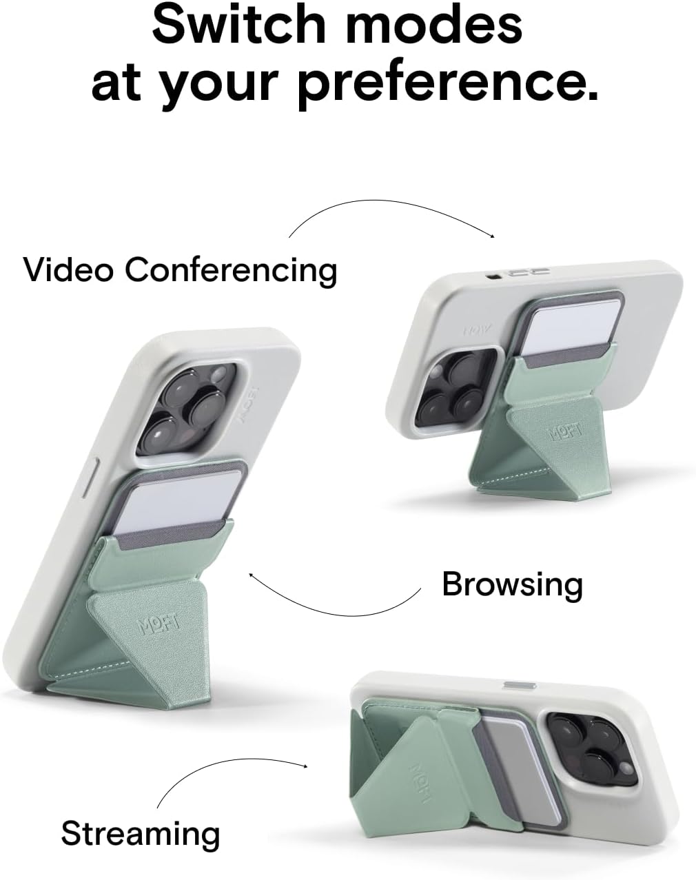 MOFT Magnetic Wallet Stand Compatible with iPhone 16/15/14/13/12 Series, Angle Adjustment & Magsafe Compatible MOVAS Phone Stand,Seafoam