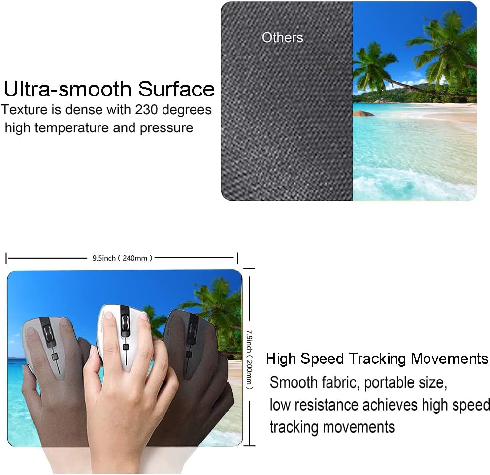 Hokafenle Mouse Pad, Square Beach Style Anti-Slip Rubber Mousepad for Gaming Office Laptop Computer PC Men Women Kids, Cute Custom Pattern, Beach and Coconut Trees Design