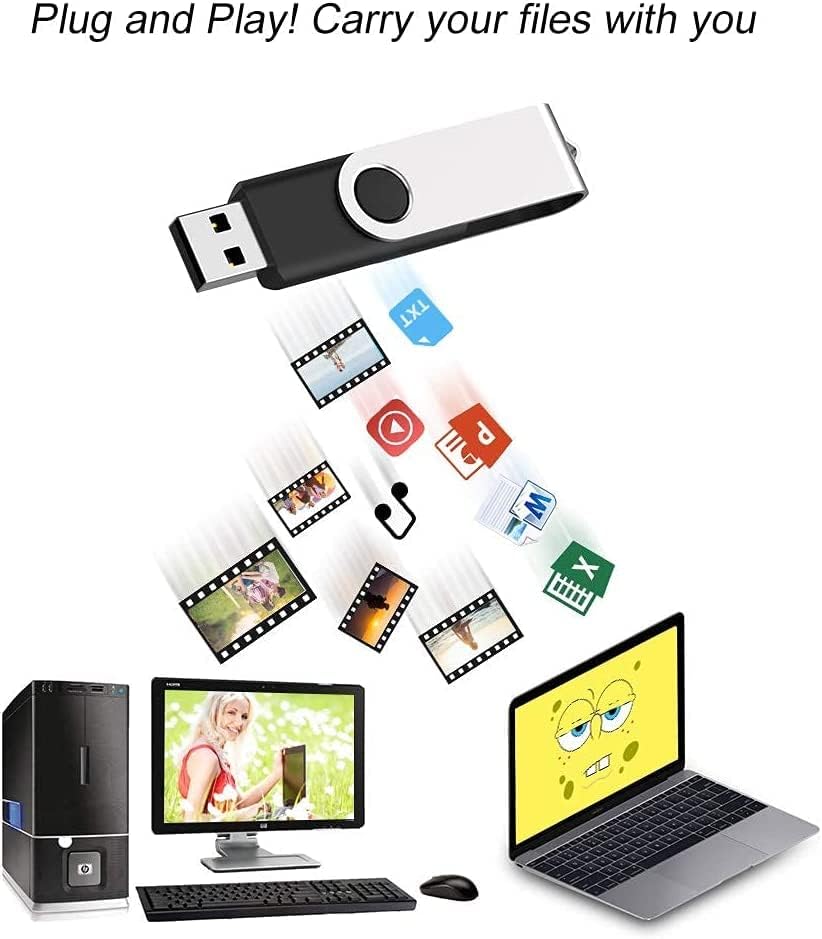 JUANWE 8GB USB Flash Drive 50 Packs, Bulk USB Sticks 2.0 Mutipack Thumb Drive 360° Swivel USB Stick, FAT32 Jump Drives Pen Drive Zip Drives for Data Storage/Files Backup/Document Transfer - Black