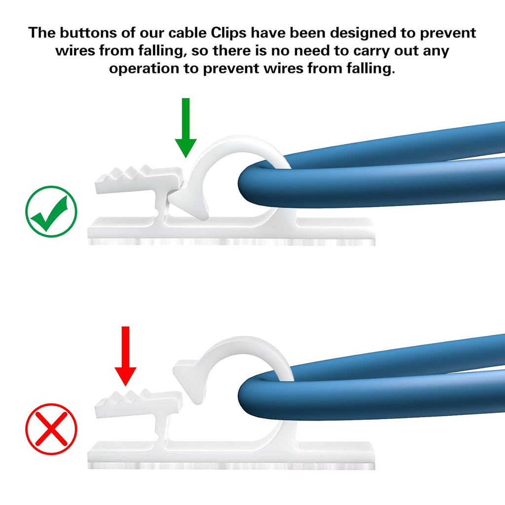 XHF 100pcs Adhesive Cable Wire Clips White, Outdoor Cable Management Wire Organizer Cord Holder for Under Desk, Car, Wall, TV PC Ethernet Cable