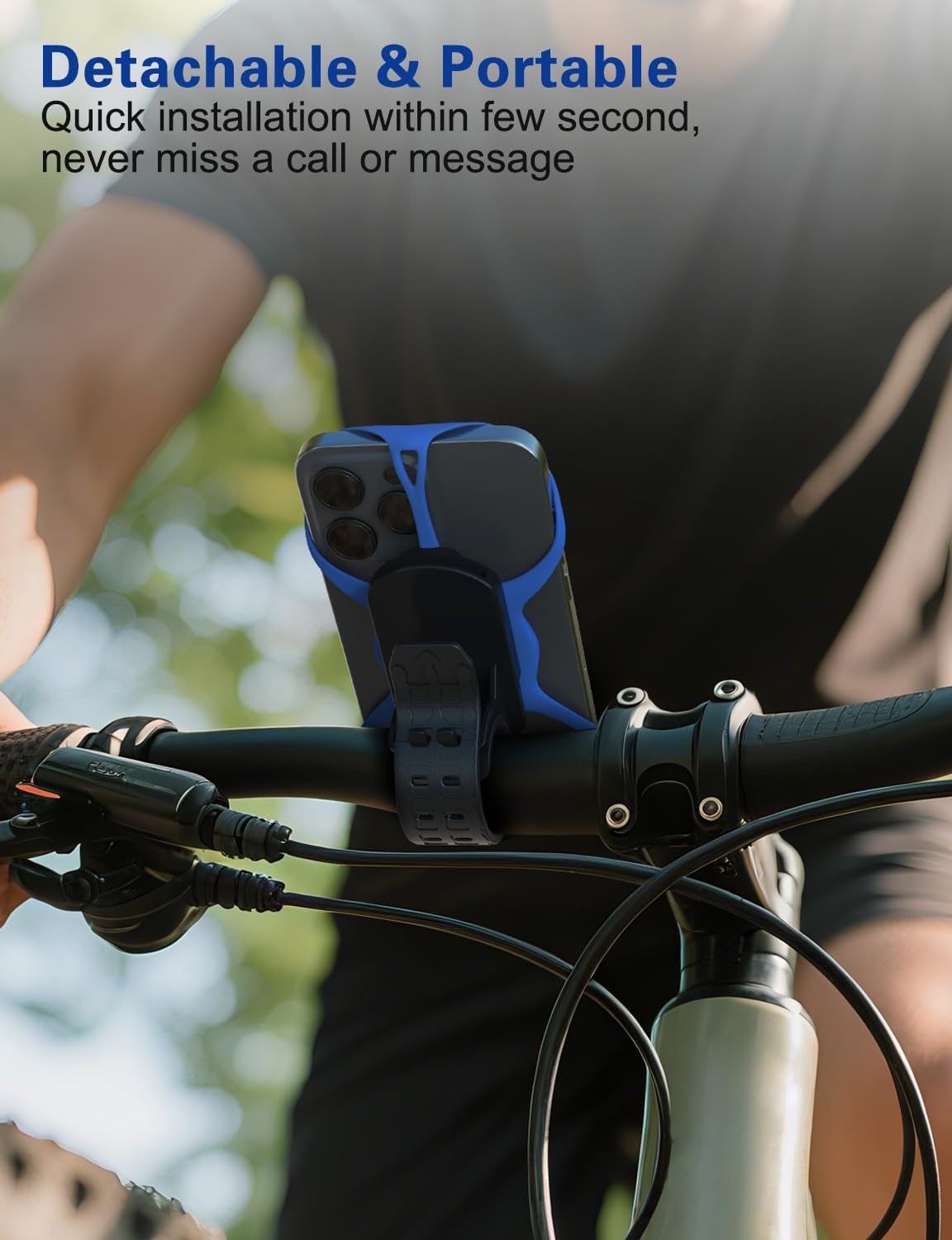 Detachable Bike Phone Mount, Universal Bicycle Phone Holder- 360° Rotatable, Silicone Bicycle Phone Holder for 16 Pro Max / 15, S10 and More 4.7-6.8" Phone, Blue