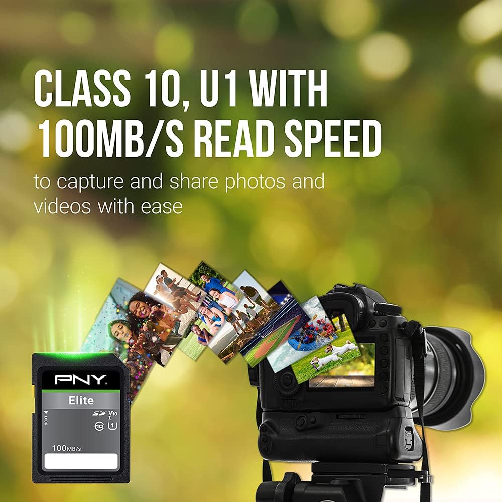 PNY 32GB Elite Class 10 U1 V10 SDHC Flash Memory Card - 100MB/s, Class 10, U1, V10, Full HD, UHS-I, Full Size SD (Pack of 2)