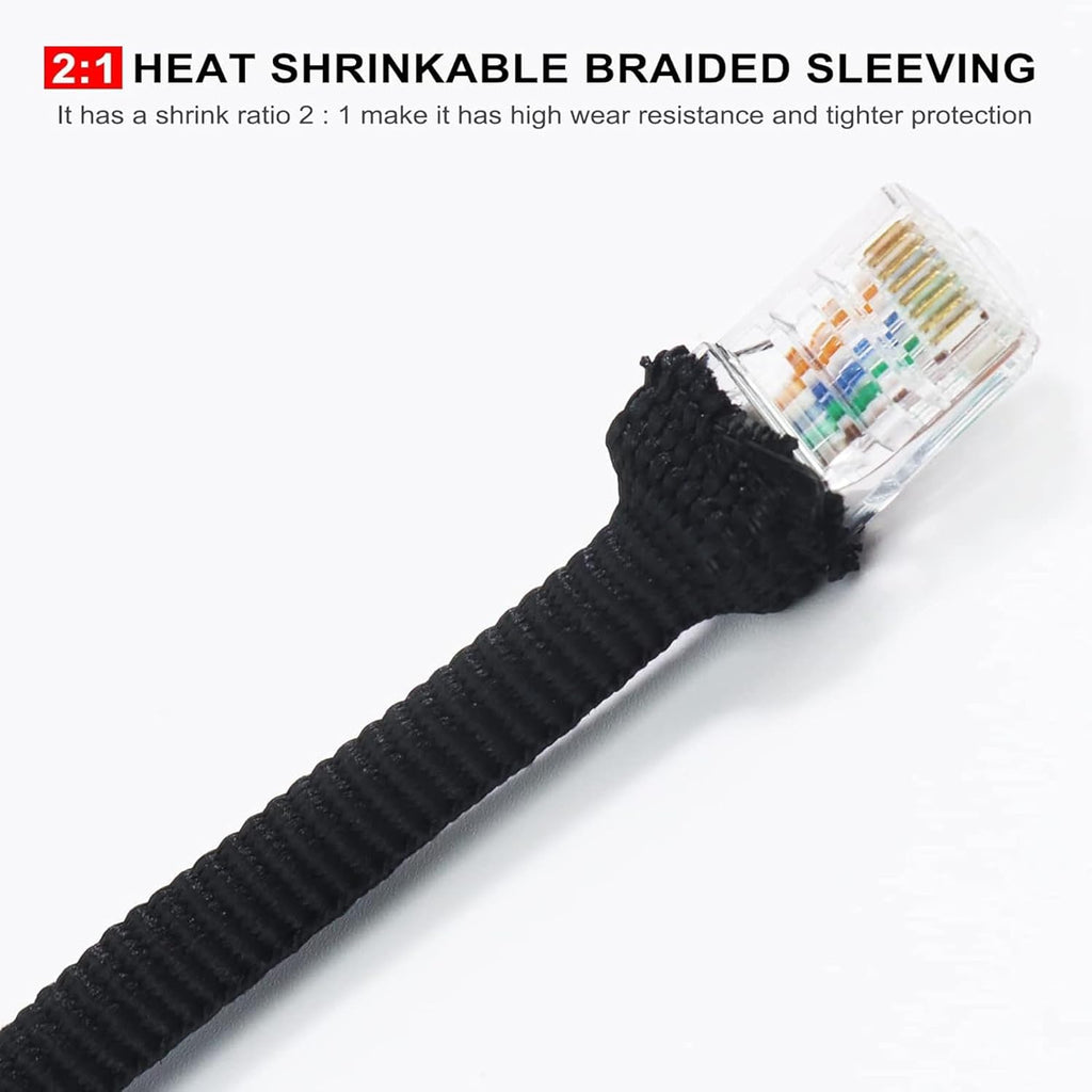 Braided Sleeving 2:1 Shrinkable Fabric Heat Shrink Tubing- Abrasion Protection Flexibility Wiring Harness Cable Sheath (1/2" ID, 16ft)