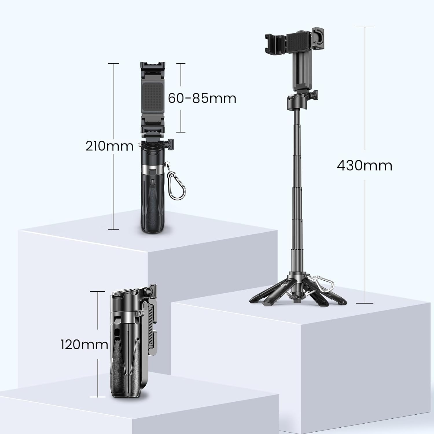 Mini Selfie Stick for iPhone with Remote, 3-in-1 Portable Selfie Tripod with 2 Cold Shoe Mounts, Pocket Size Phone Tripod for Android, Vlog, Video, Livestreaming, Photography (Black) T26