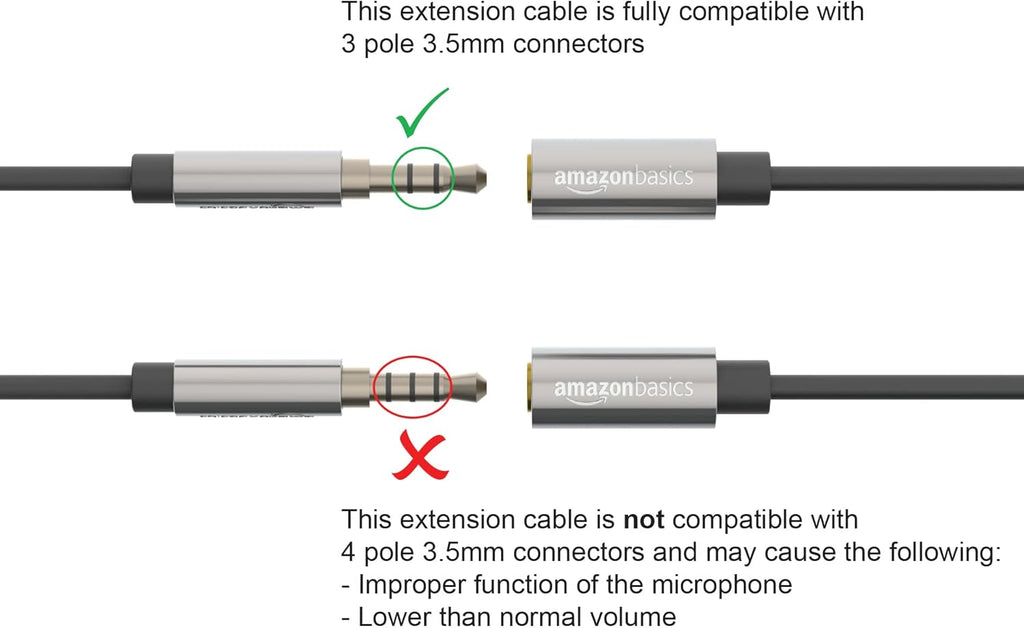 Amazon Basics 3.5mm Aux Jack Audio Extension Cable, Male to Female, Adapter for Headphone or Smartphone, 25 Foot, Black