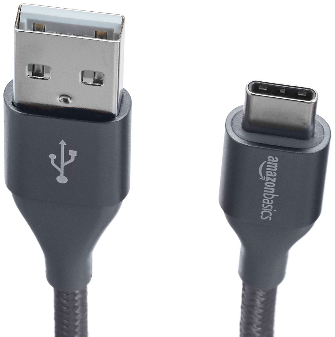 Amazon Basics USB-C to USB-A 2.0 Fast Charger Cable, Nylon Braided Cord, 480Mbps Speed, USB-IF Certified, for Apple iPhone 16/15, iPad, Samsung Galaxy, Tablets, Laptops, 3 foot, Dark Grey