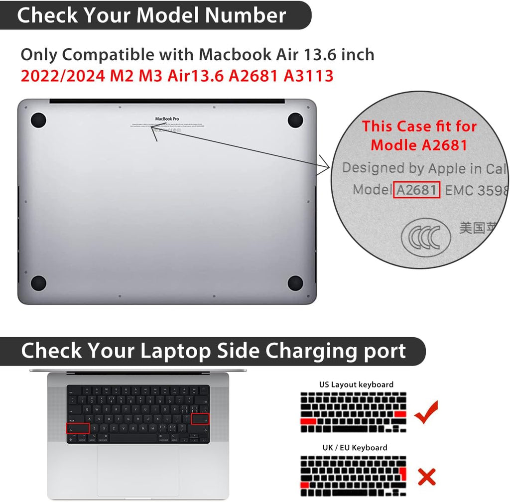 for 2025 2024 2023 2022 MacBook Air 13 inch Case M4 A3240 M3 A3113 M2 A2681 with Touch ID& 13.6" Liquid Retina Display, Plastic Hard Shell&Keyboard Cover&Screen Film&Webcam Cover, Puzzle