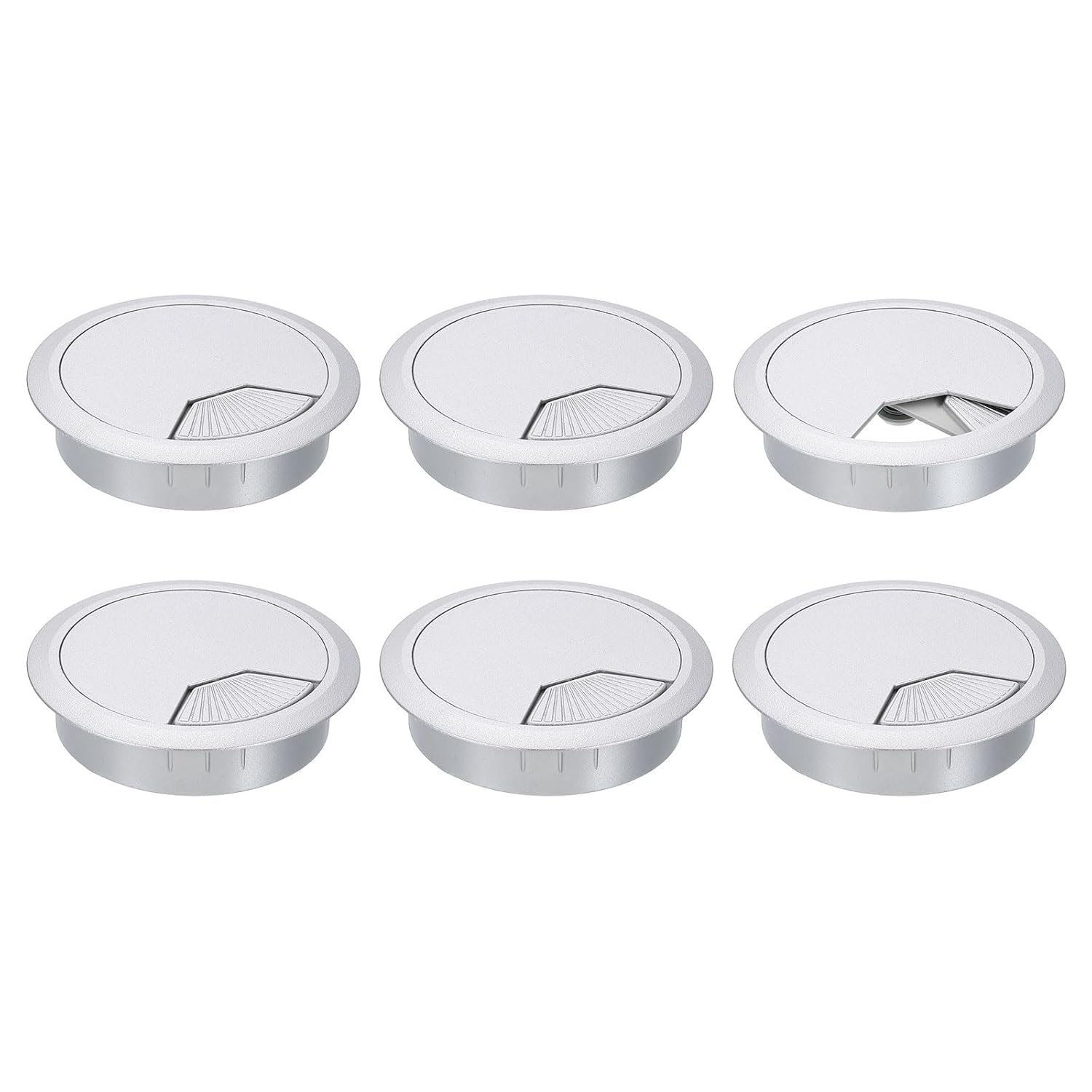 uxcell 6 Pcs 80mm (3.15 Inch) Desk Grommet, Plastic Cable Hole Cover, Wire Cord Cable Organizer for Home Office Computer Desk Cabinet, Silver