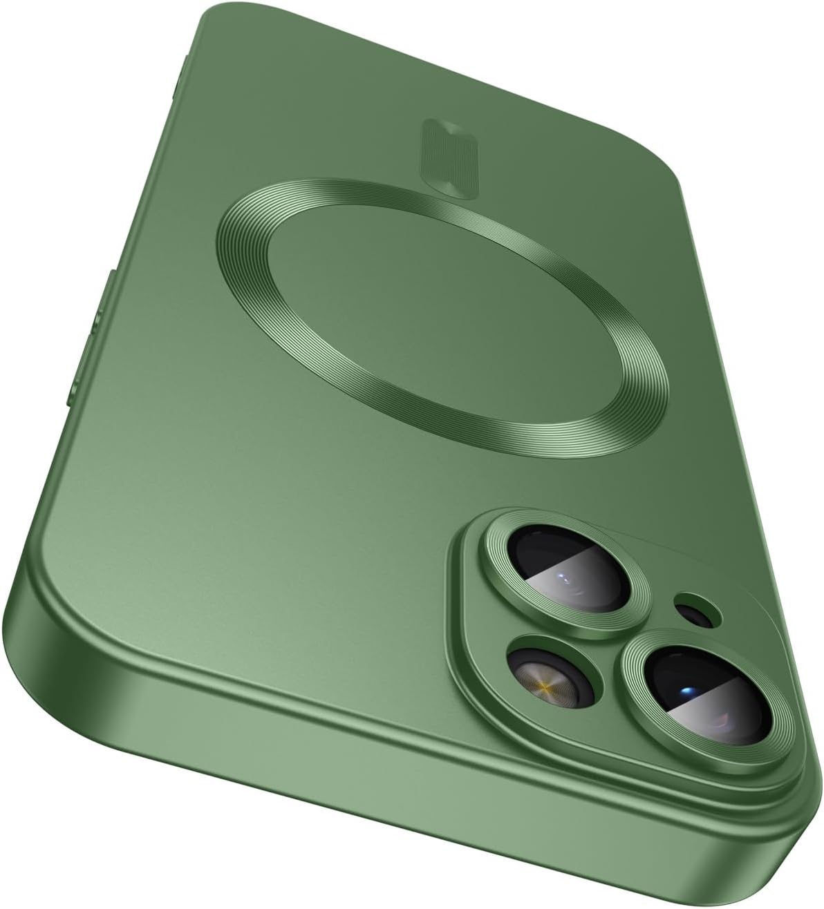Magnetic for iPhone 14 Case [Compatible with MagSafe][Built-in Camera Lens Protector] Slim Soft Silicone Bumper Shockproof Metallic Luster Phone Case (Green)