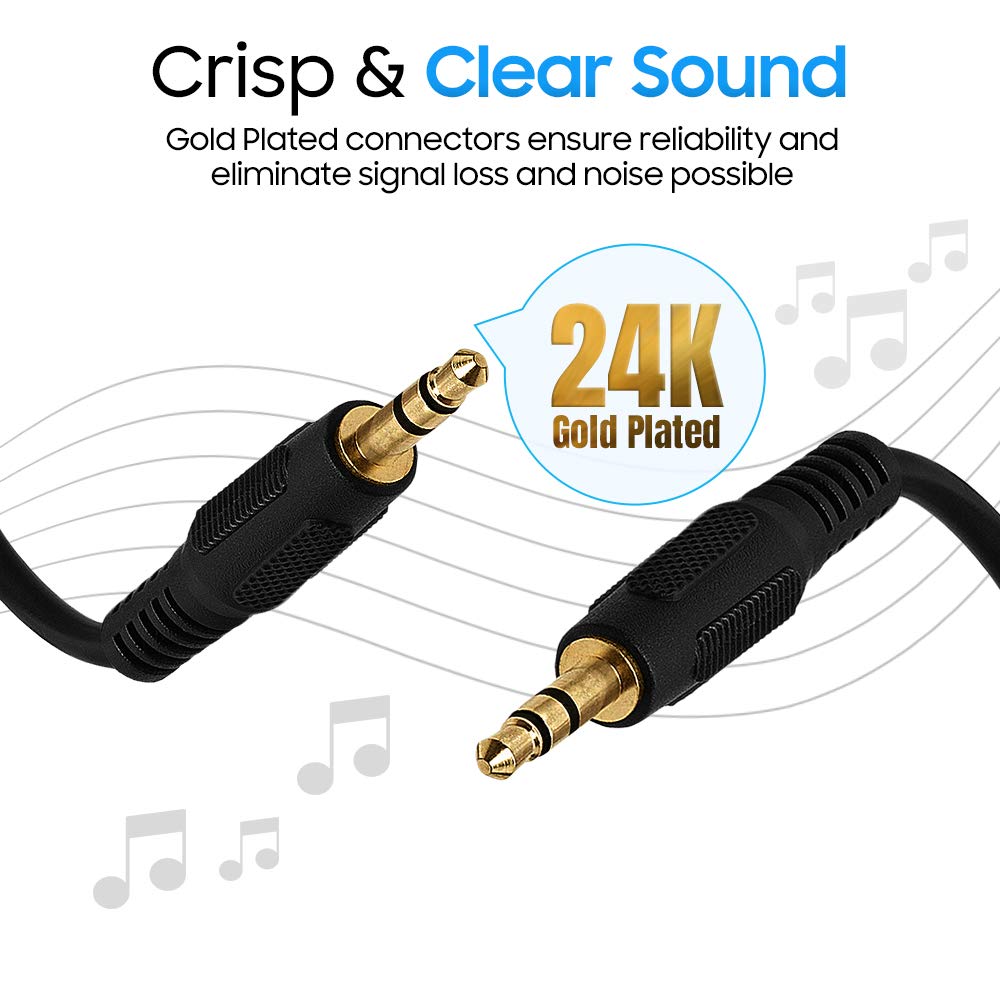 Cmple - 3.5mm Aux Audio Cable Stereo 25 ft Male to Male Speaker Cable Auxiliary Cord Adapter for Car, Phone, Headphones - Black